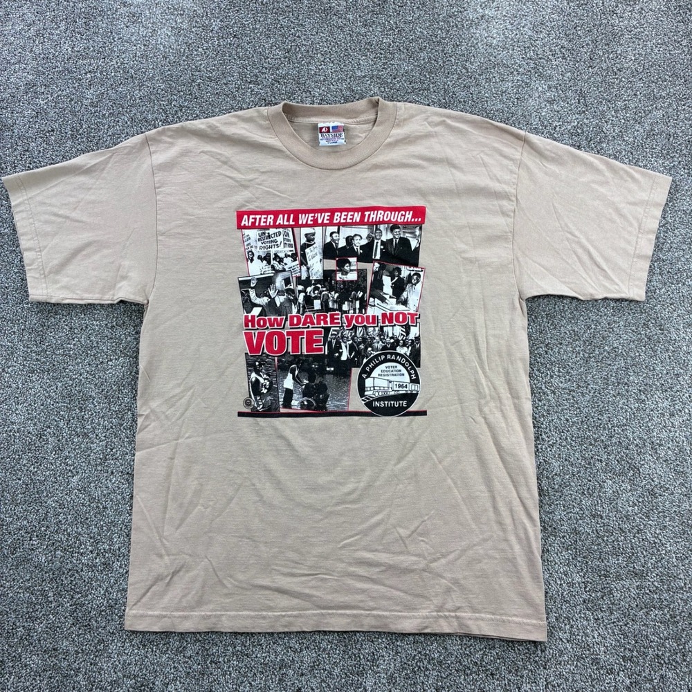 Vintage Y2K Voting Rights Shirt Mens XL Beige How Dare You Not Vote Election